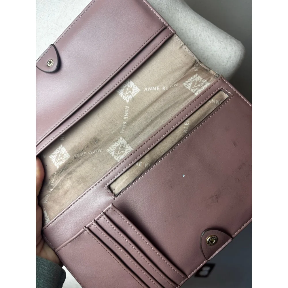 Anne Klein Mauve Quilted Wallet clutch 3 pc passport holder coin purse